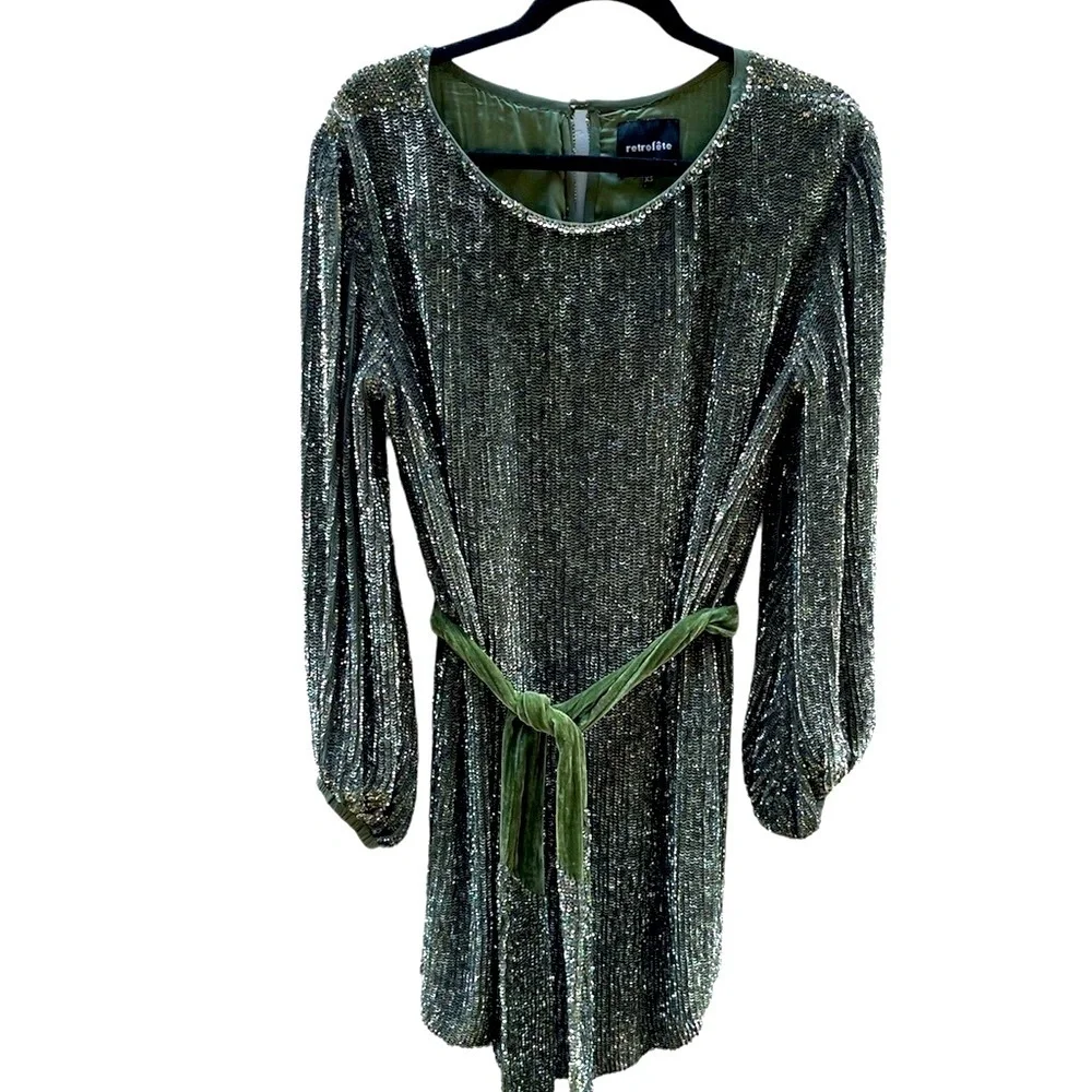 Retrofete Grace Green Sequin Dress Size XS